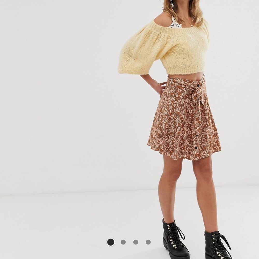 ASOS Brown Floral High Waisted Skater Mini Skirt